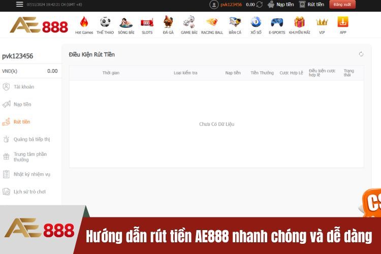 Hướng dẫn rút tiền AE888 nhanh chóng và dễ dàng