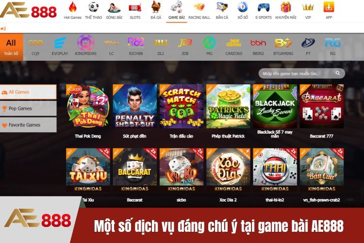 Một số dịch vụ đáng chú ý tại game bài AE888