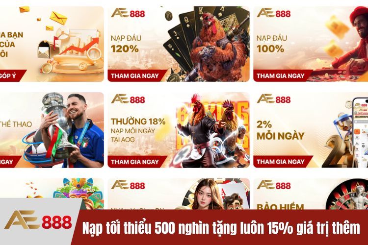 Nạp tối thiểu 500 nghìn tặng luôn 15% giá trị thêm